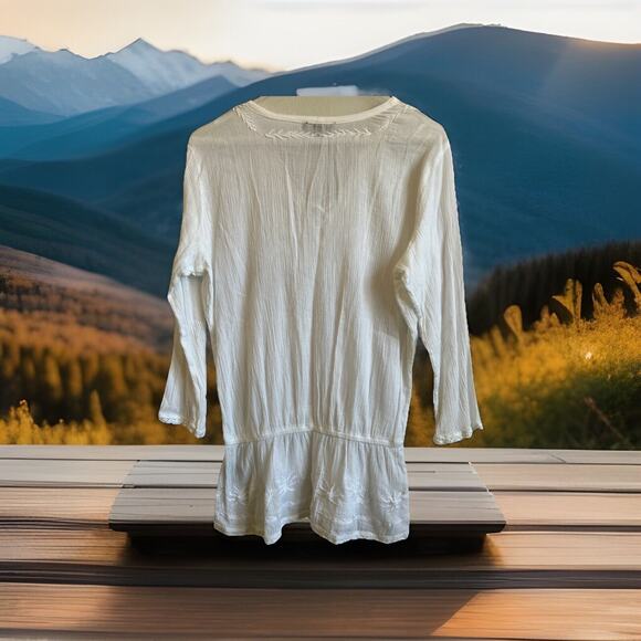 LRL Lauren Jeans Embroidered Sheer Blouse Fairy Bridal Coverup Tunic Peasant Med - Picture 3 of 9